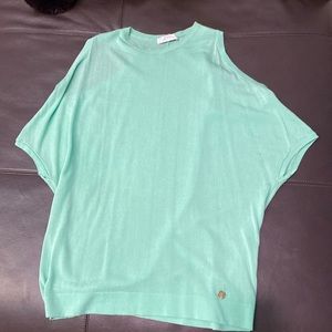 Peekaboo shoulder Versace Collection top. M, light green.